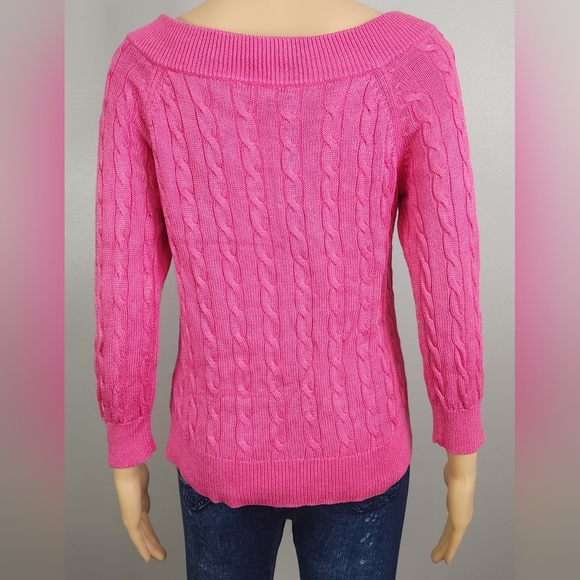 Lauren Ralph Lauren Pink Cable Knit Buckle Detail Sweater Size Small - Picture 4 of 11